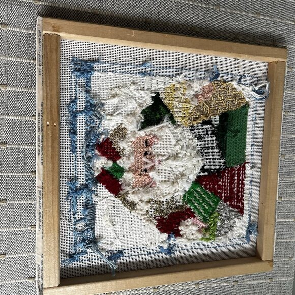Santa Wall Art Stitched Needle Work Picture Christmas Stretched Over Unframed - Picture 3 of 6